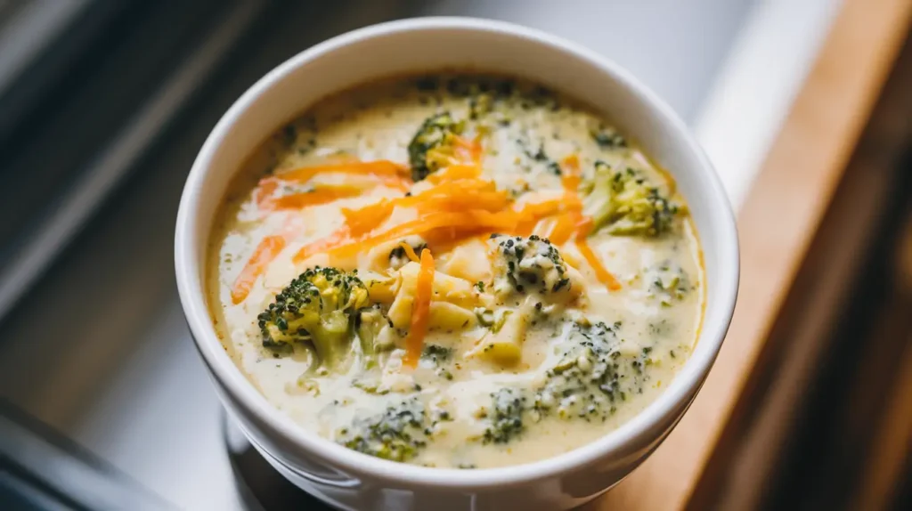 Step-by-step guide for making a roux to thicken broccoli cheddar soup.