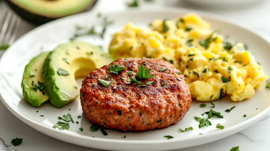 Homemade Turkey Breakfast Sausage With Eggs And Avocado