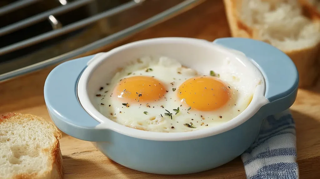 Microwave Egg Poacher With A Perfectly Poached Egg On A Kitchen Counter