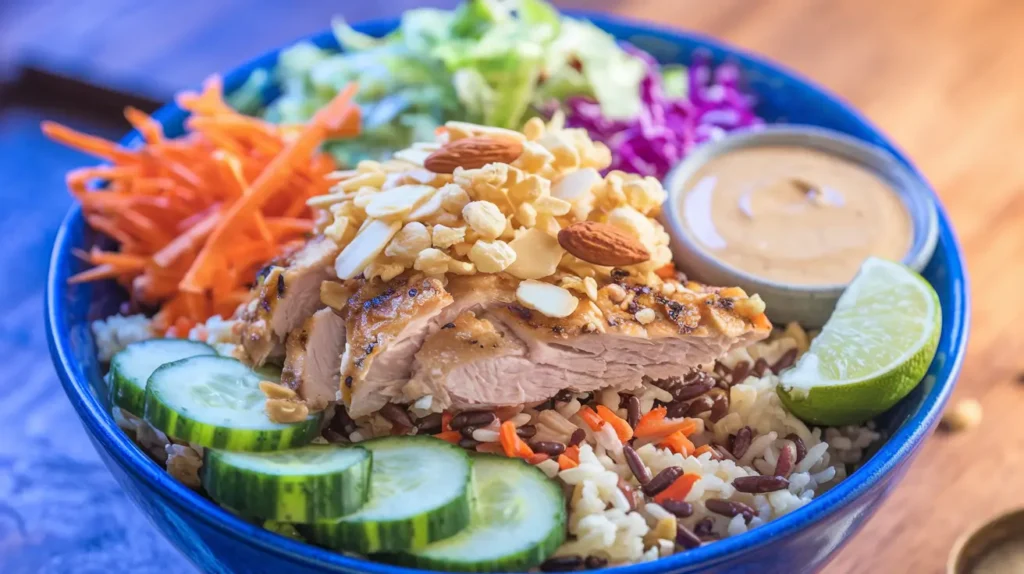 Flavorful toppings for crispy rice bowls including avocado, salmon, and sesame seeds.
