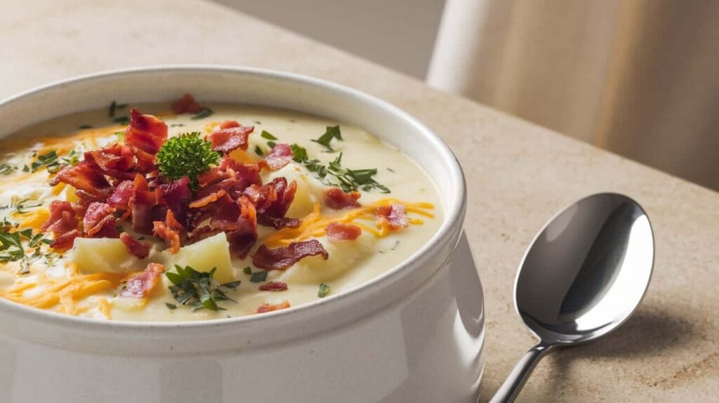 Step-by-step guide to making the best potato soup recipe.Ingredients for potato soup recipe, including potatoes and cream