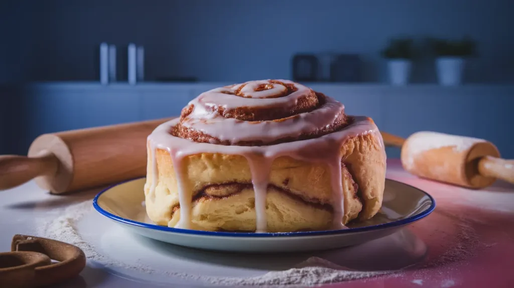 Mixing dough with essential ingredients for cinnamon rolls, including flour and yeast