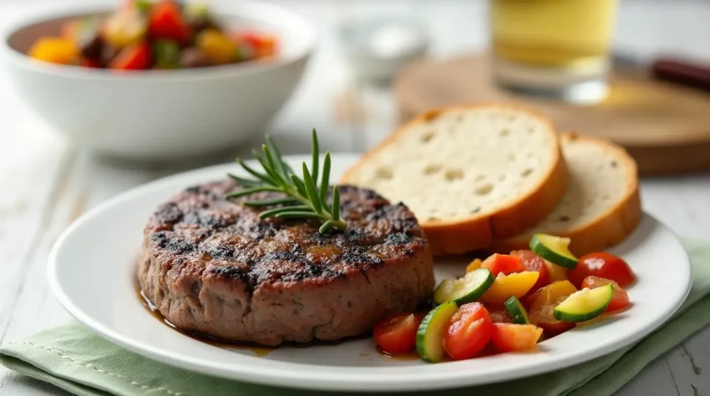 A Beautifully Plated Dish Featuring A Juicy Perfe.
