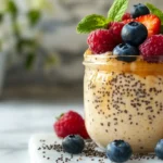 Creamy Blended Overnight Oats In A Jar Topped With Fresh Berries