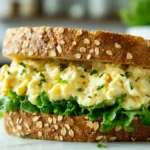 Perfect Egg Salad Sandwich On Wooden Board