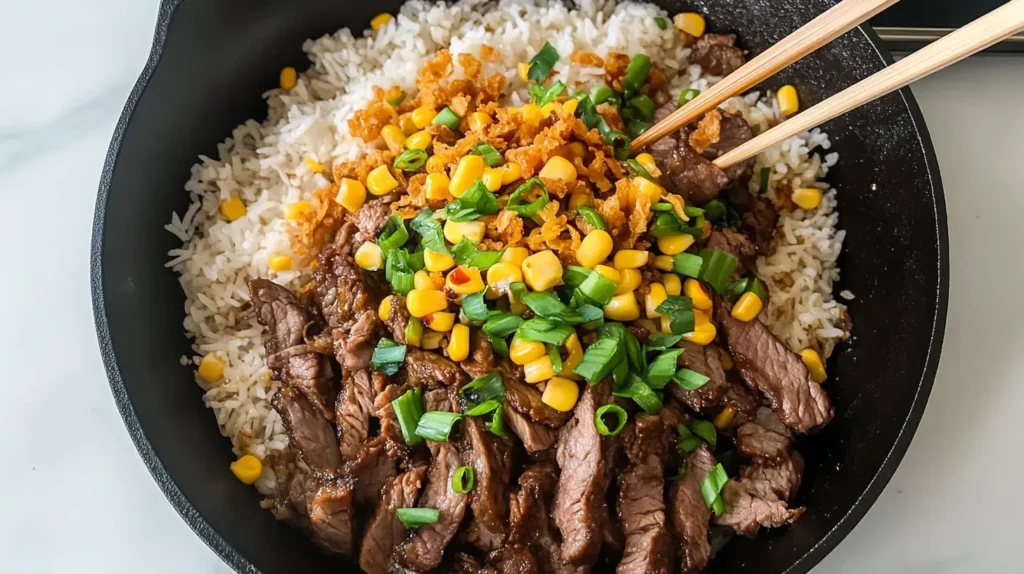 Sizzling Homemade Pepper Lunch Recipe Served In A Cast Iron Skillet